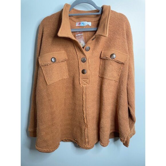 Free People FP BEACH Rowan Oversized Pullover Henley Sweatshirt Top Size XS NEW - Picture 2 of 5